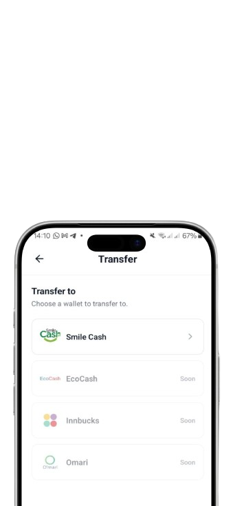 Transfer from the Kayibay wallet to Smile Cash, EcoCash, Innbucks, and Omari